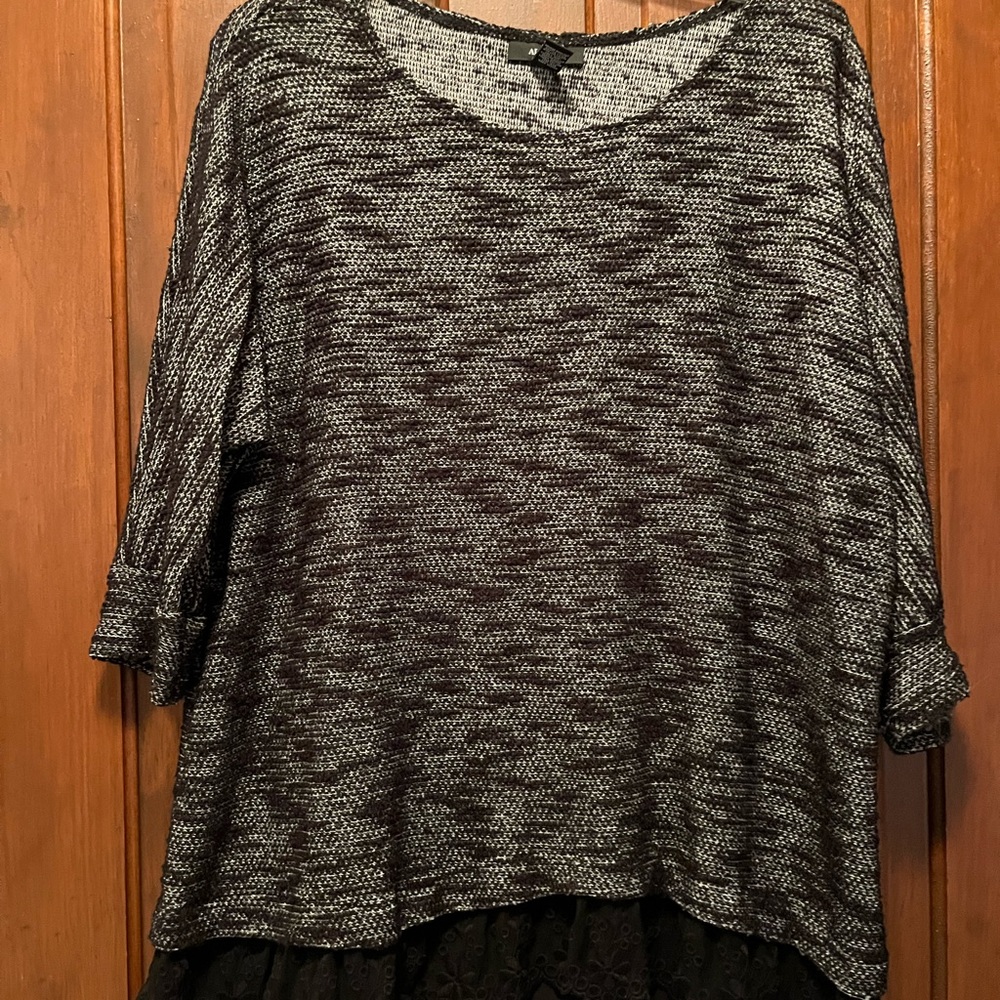 Alfani sweater with lace trim and cropped sleeves , mid hip length